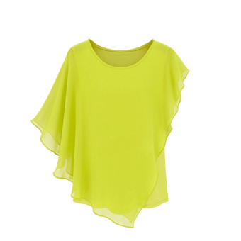 YBC Women Chiffon Short-sleeved Blouse Flounced Bat Shirt Yellow June 2018 - 2 YBC Women Chiffon Short-sleeved Blouse Flounced Bat Shirt Yellow - 2