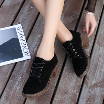 YIKOO Women's Fashion Leather Nubuck Martin Short Boots CasualMiddle Heel Shoes (Black) - Intl June 2018 - 5 YIKOO Women's Fashion Leather Nubuck Martin Short Boots CasualMiddle heel Shoes (Black) - intl - 5