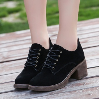 YIKOO Women's Fashion Leather Nubuck Martin Short Boots CasualMiddle Heel Shoes (Black) - Intl June 2018 - 2 YIKOO Women's Fashion Leather Nubuck Martin Short Boots CasualMiddle heel Shoes (Black) - intl - 2