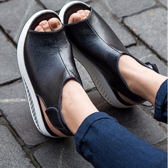 YingWei New Style Fashion Women's Shake Shoes Summer Fish MouthSandals Leather Wedge Shoes Non-slip Platform Shoes With MagicSticker (Black) - Intl April 2018 - 5 YingWei New Style Fashion Women's Shake Shoes Summer Fish MouthSandals Leather Wedge Shoes Non-slip Platform Shoes with MagicSticker (Black) - intl - 5