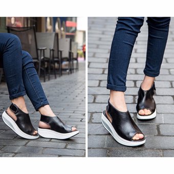 YingWei New Style Fashion Women's Shake Shoes Summer Fish MouthSandals Leather Wedge Shoes Non-slip Platform Shoes With MagicSticker (Black) - Intl April 2018 - 3 YingWei New Style Fashion Women's Shake Shoes Summer Fish MouthSandals Leather Wedge Shoes Non-slip Platform Shoes with MagicSticker (Black) - intl - 3