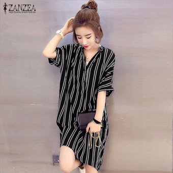 ZANZEA Hot Sale Women Summer Dress Sexy V-Neck Short Sleeve CasualLoose Striped Shirt Dress Mini Vestidos Plus Size (Black) - Intl June 2018 - 2 ZANZEA Hot Sale Women Summer Dress Sexy V-Neck Short Sleeve CasualLoose Striped Shirt Dress Mini Vestidos Plus Size (Black) - intl - 2