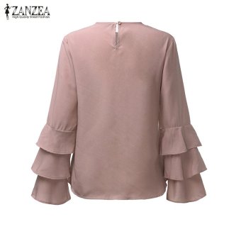 ZANZEA Women Blouses Ladies O-Neck Flounce Long Sleeve Solid Blusas Casual Loose Tops Plus Size (Pink) - Intl June 2018 - 5 ZANZEA Women Blouses Ladies O-Neck Flounce Long Sleeve Solid Blusas Casual Loose Tops Plus Size (Pink) - intl - 5