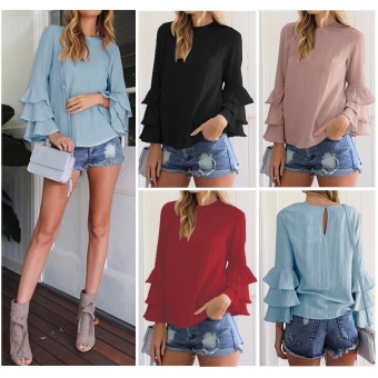 ZANZEA Women Blouses Ladies O-Neck Flounce Long Sleeve Solid Blusas Casual Loose Tops Plus Size (Wine Red) - Intl June 2018 - 4 ZANZEA Women Blouses Ladies O-Neck Flounce Long Sleeve Solid Blusas Casual Loose Tops Plus Size (Wine Red) - intl - 4