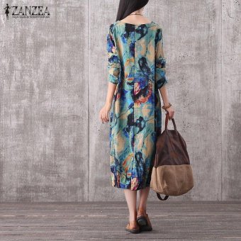 ZANZEA Women Vintage Long Maxi Dress Casual Loose O-Neck Long Sleeve Floral Print Dresses Elegant Plus Size (Blue) - Intl July 2018 - 3 ZANZEA Women Vintage Long Maxi Dress Casual Loose O-Neck Long Sleeve Floral Print Dresses Elegant Plus Size (Blue) - intl - 3