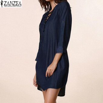 ZANZEA Womens Oversized Lace-Up V-Neck Denim Blue AsymmetricalCasual Mini Shirt Dress (Blue) - Intl June 2018 - 2 ZANZEA Womens Oversized Lace-Up V-Neck Denim Blue AsymmetricalCasual Mini Shirt Dress (Blue) - intl - 2