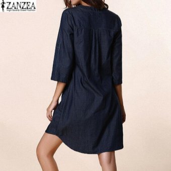 ZANZEA Womens Oversized Lace-Up V-Neck Denim Blue AsymmetricalCasual Mini Shirt Dress (Blue) - Intl June 2018 - 3 ZANZEA Womens Oversized Lace-Up V-Neck Denim Blue AsymmetricalCasual Mini Shirt Dress (Blue) - intl - 3