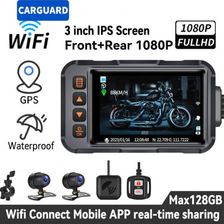 Cargaurd Motorcycle Dash Cam - Dual Lens Waterproof GPS DVR