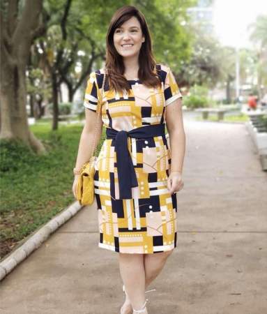 Plus Size Geometric Square Print Casual Office Dress