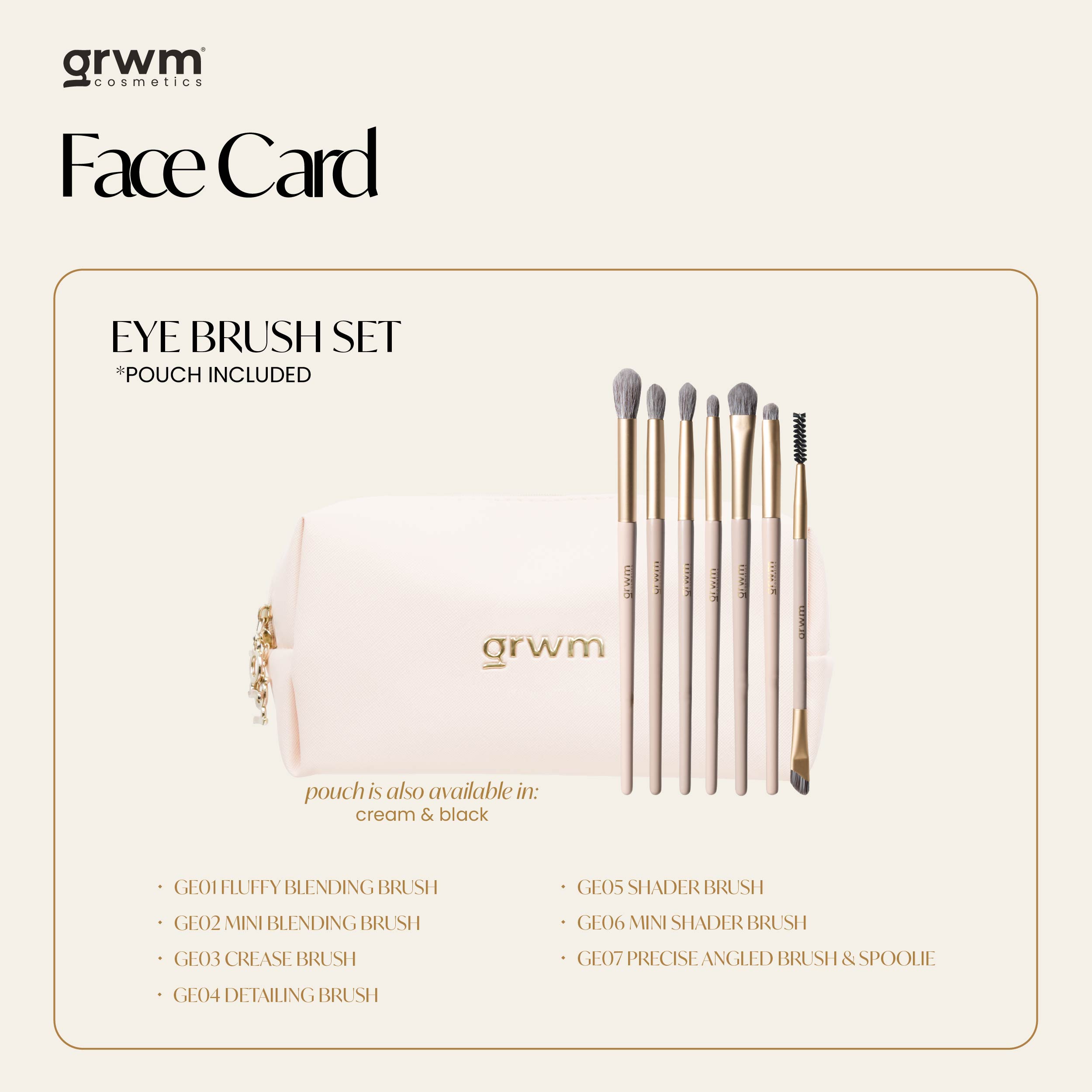 Discount on GRWM Cosmetics  shoes - SKU: GRWM Cosmetics Face Card Eye Brush Set with Pouch