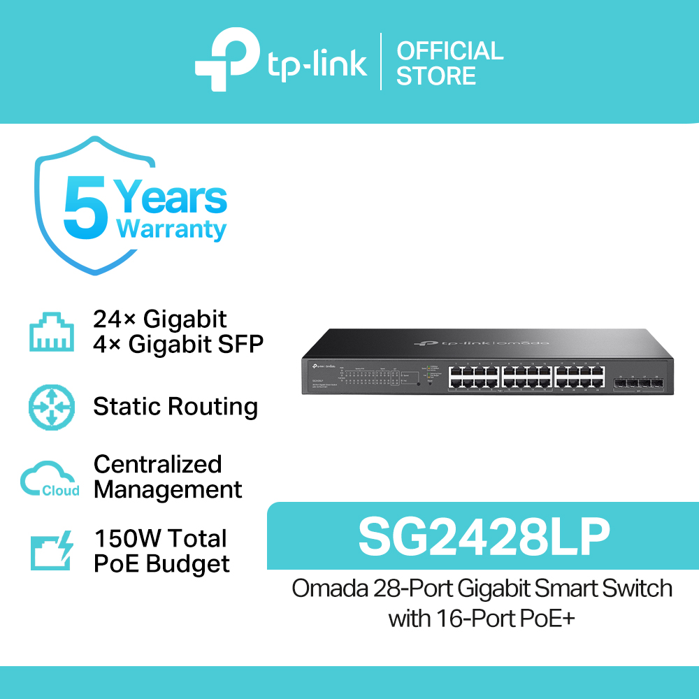 TP-Link Official Store / SG2428LP / Omada 28-Port Gigabit Smart Switch with 16-Port PoE+ Desktop Network Ethernet Switch for Internet
