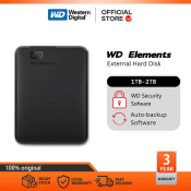 WD Elements 1TB/2TB Portable USB 3.0 External Hard Drive