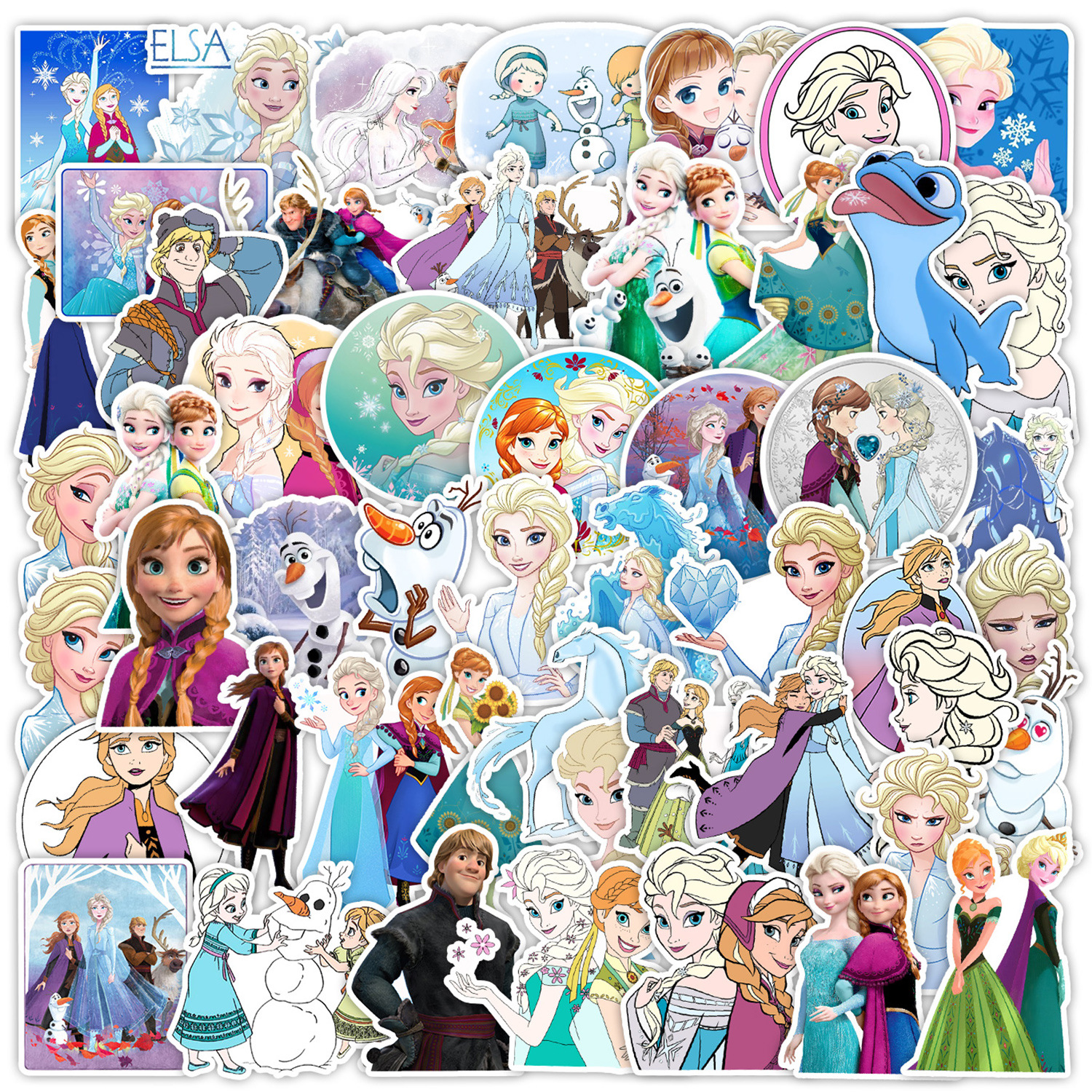 50pcs Frozen Princess Anna and Elsa sticker set Waterproof Removable  stickers phone luggage laptop water bottle suitcase mug stickers