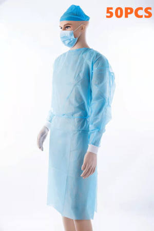 Disposable Isolation Gown, 50 PCS, Blue, PP/SMS material