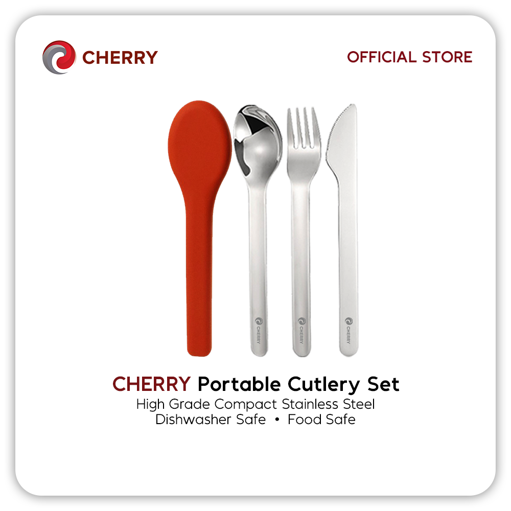 Cherry Portable Cutlery Set with Silicone Storage