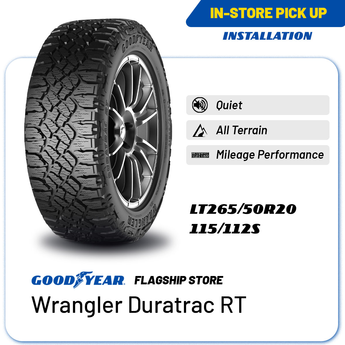 [INSTALLATION/ PICKUP] Goodyear LT265/50R20 Wrangler Duratrac Tire (Worry Free Assurance) - Ford Everest, Ford Explorer, Jeep Grand Cherokee Presyo 23,110 Piso*Libreng Shipping