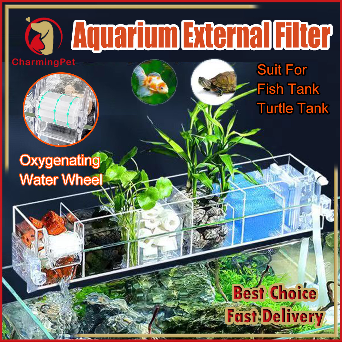 Aquarium Filter Box with Pump - 2-6 Grids