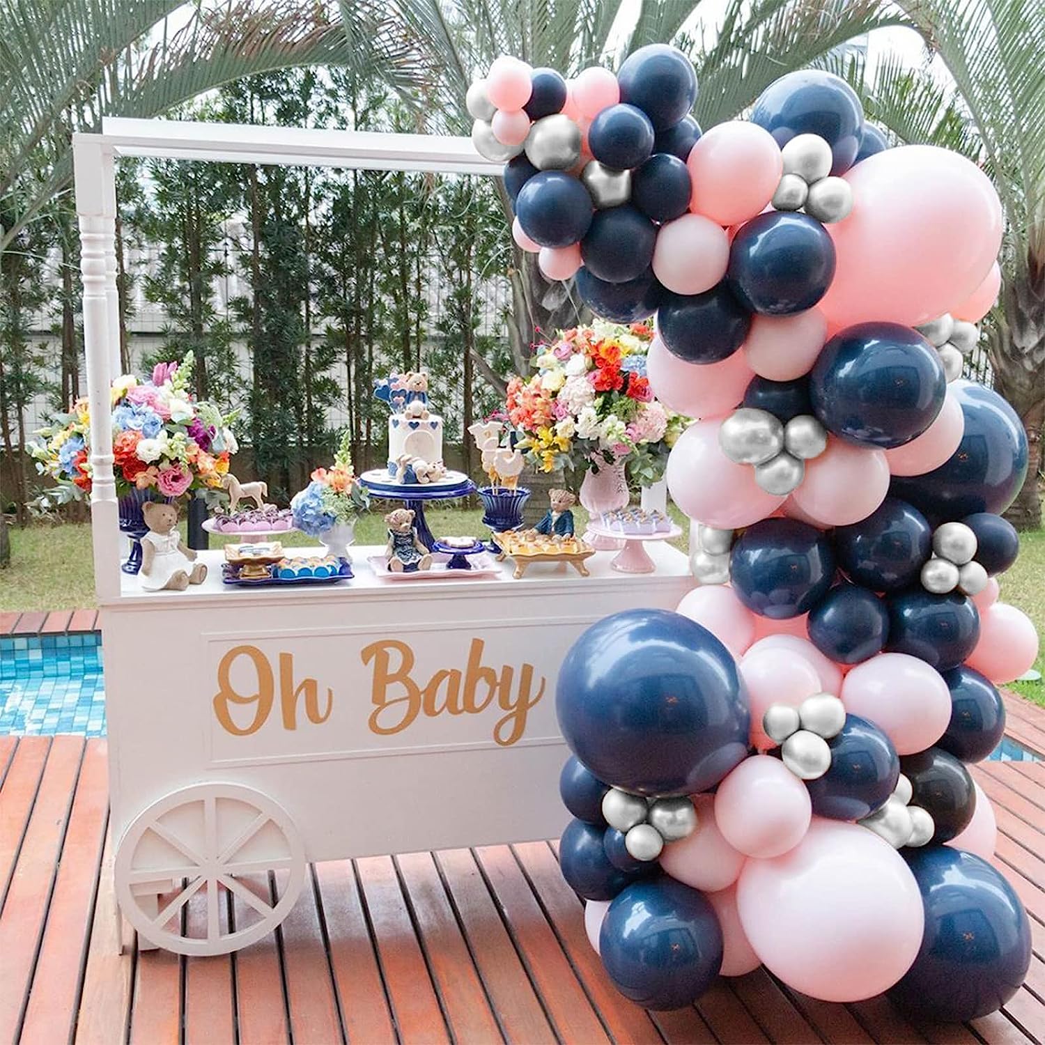 Kiena Balloon 140 pcs Navy Blue and Pink Balloon Garland, Pastel Pink  Balloons, Navy Blue Balloons and Silver Balloons for Balloon Garland and  Balloon Arch as Baby Shower, Wedding Decorations KB-1276