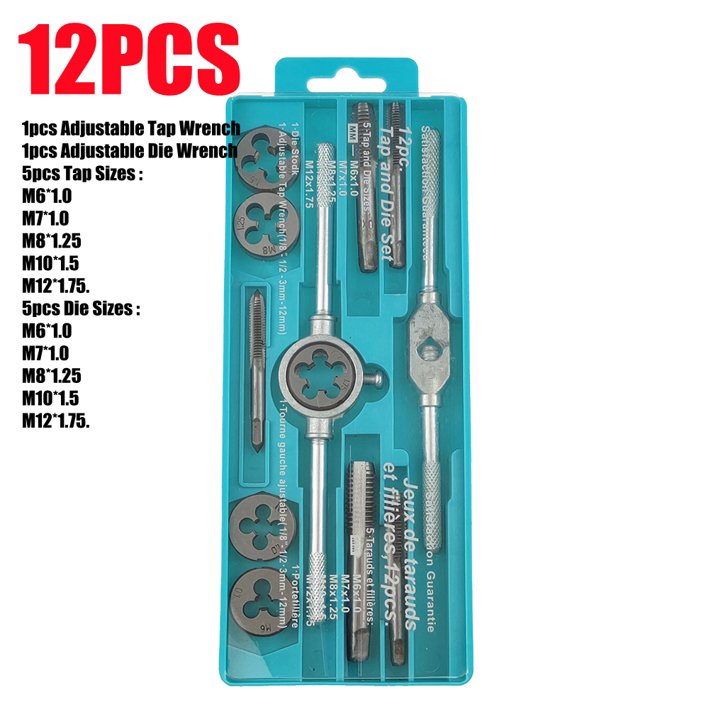 【COD + local seller】12pcs Metric Tap Dies Set NC Screw Thread Plugs Taps Carbon Steel Hand Screw Taps Hand Tools to Cut, Chase and Thread with Wrench Accessories in a Tray Case - Image 3