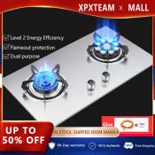 XPX Stainless Steel Gas Stove - Double Burner, Durable Silver