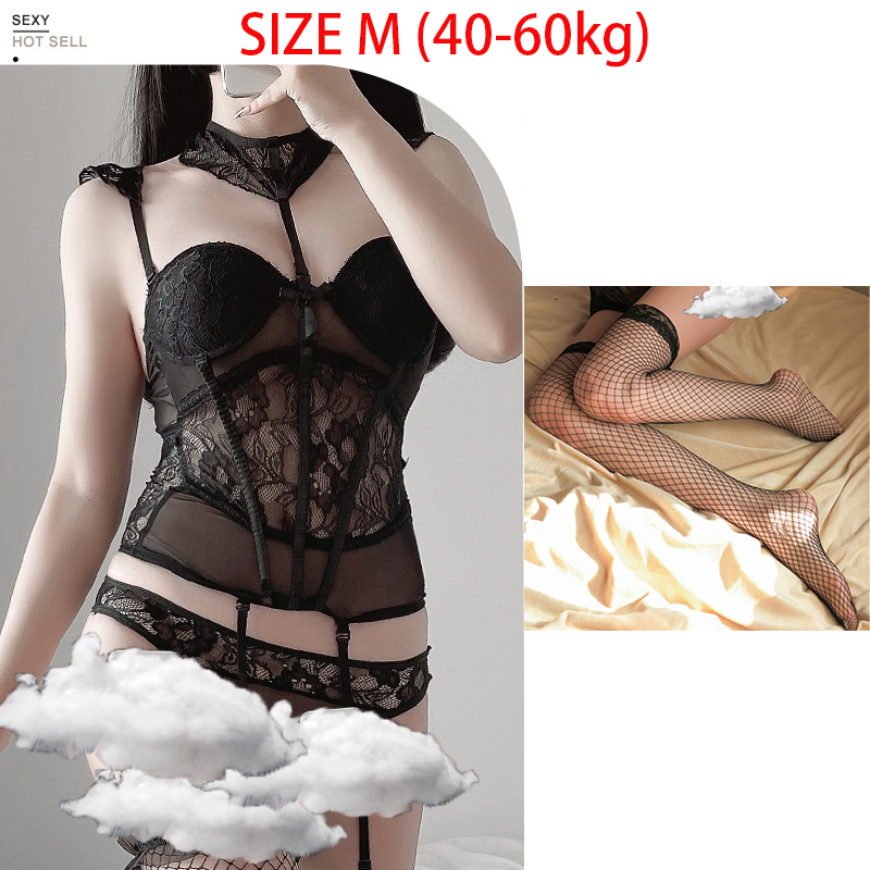 Women Lace Sexy Lingerie With Suspenders Legging Mesh Sexy gathering waistcoat steel chest pad set - Image 2