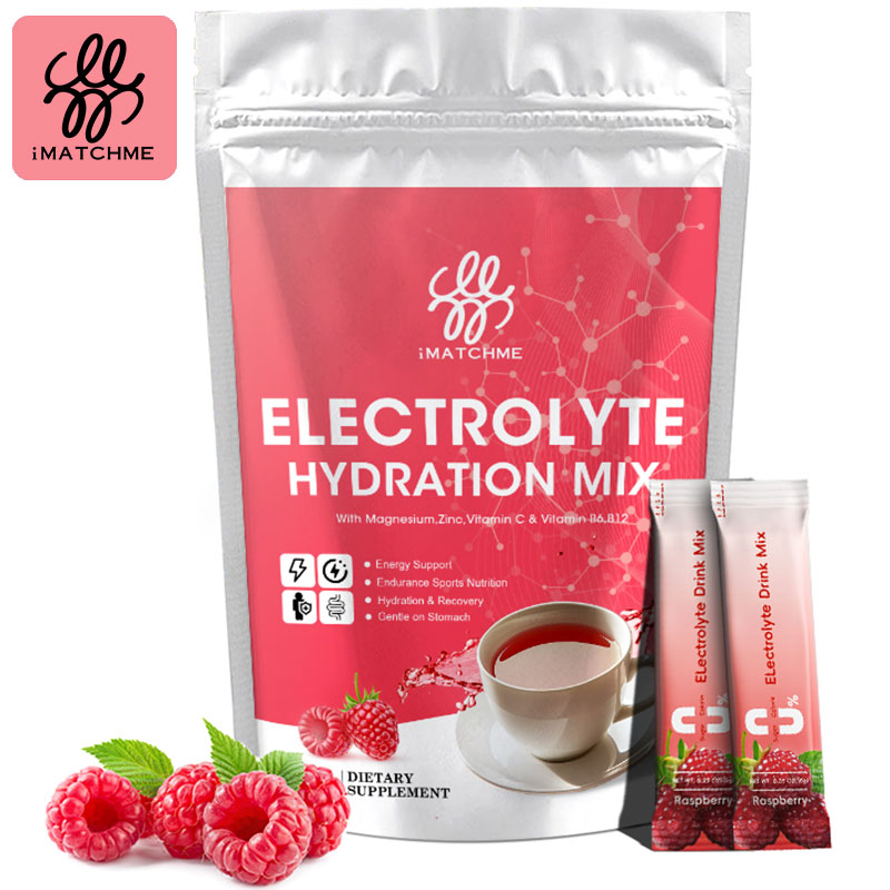 iMATCHME Zero Sugar Electrolytes Powder with Vitamins & 7 Electrolytes to Improve Energy & Focus Post Workout Recovery Rapid Hydratio-Raspberry flavor