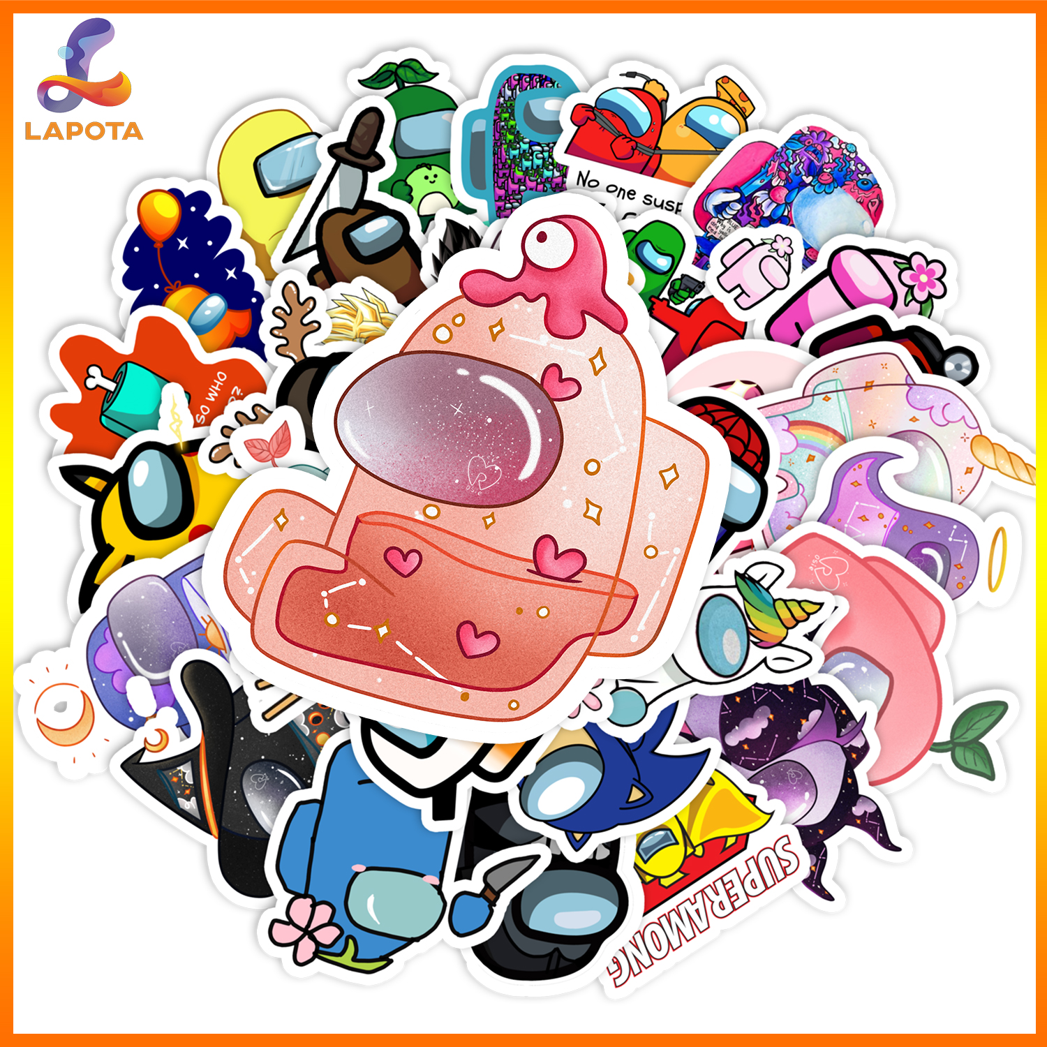 Among us orange cartoon character with love cute Vector Image