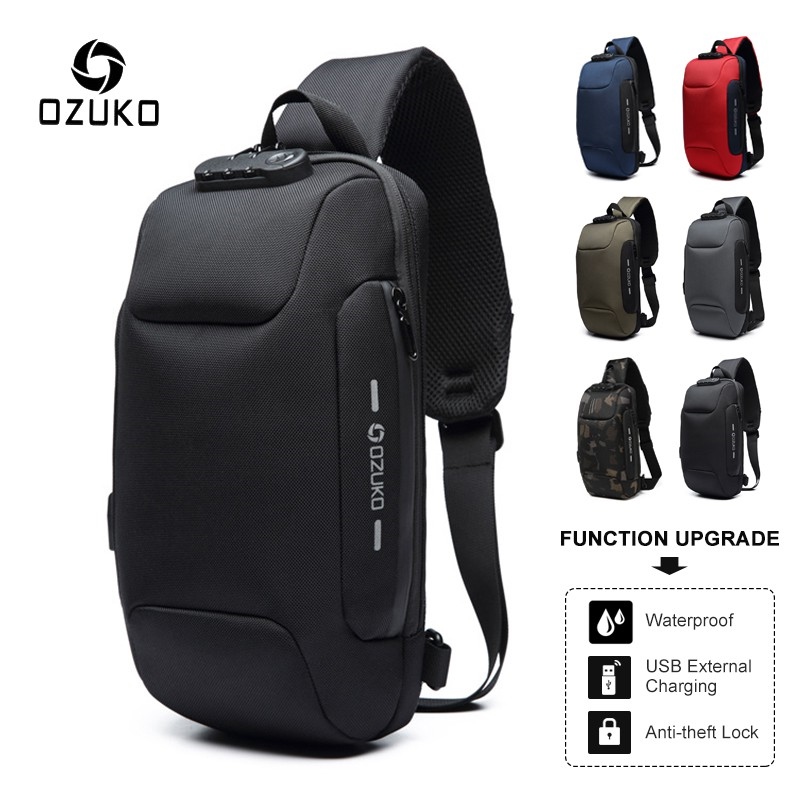 USB Charging Sport Sling Bag Male Anti-theft Chest Bag with Password Lock  Water Resistant Lightweight Shoulder Bag E2S