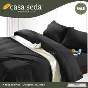 Casa Seda 4-in-1 Plain Black Cotton Bamboo Bedsheet Set