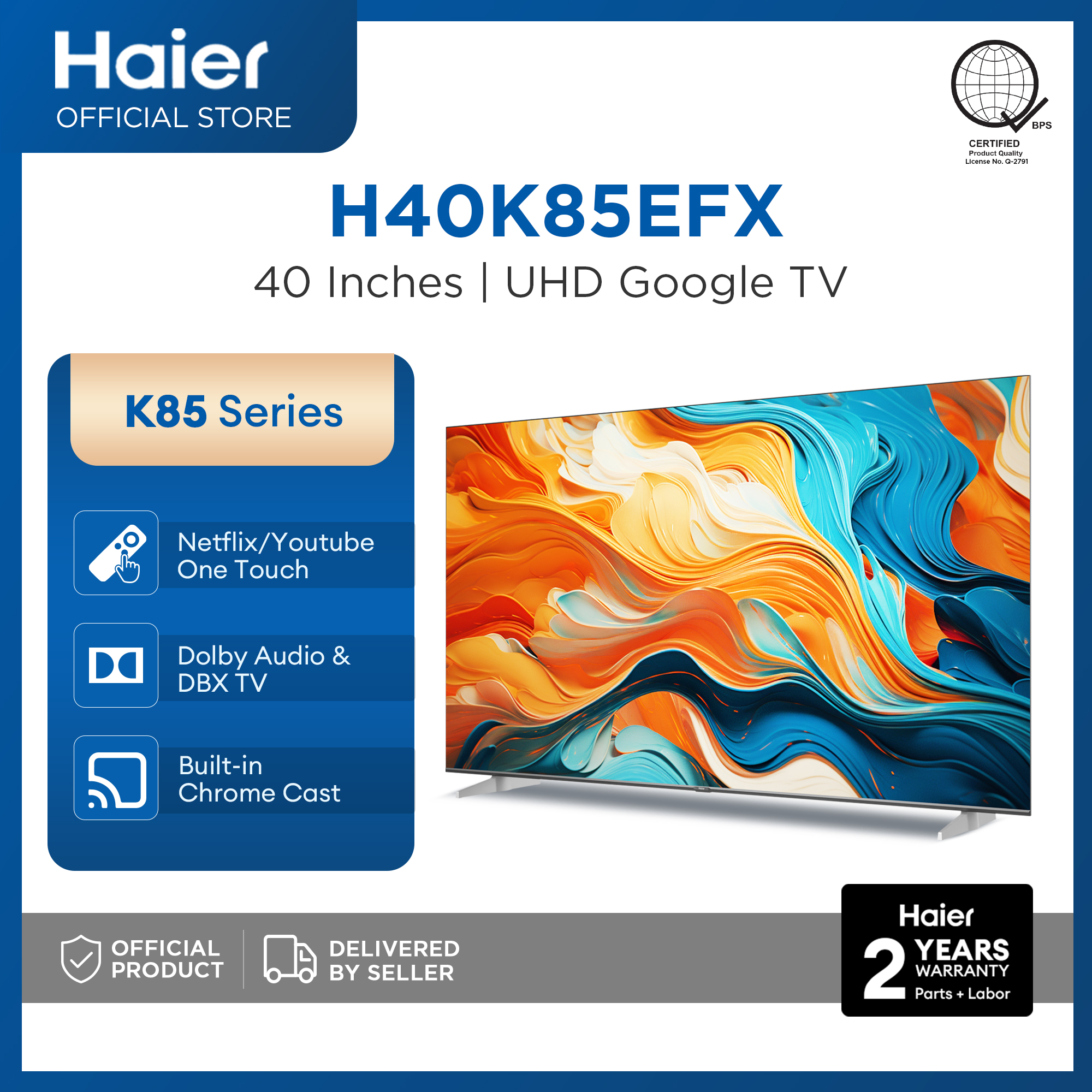 [NEW] Haier H40K85EFX 40 Inch Google TV (Netflix & Youtube One Touch, Google Playstore, Google Assistant, Google Chromecast Built in, DBX TV)) Presyo 14,498 Piso*Libreng Shipping