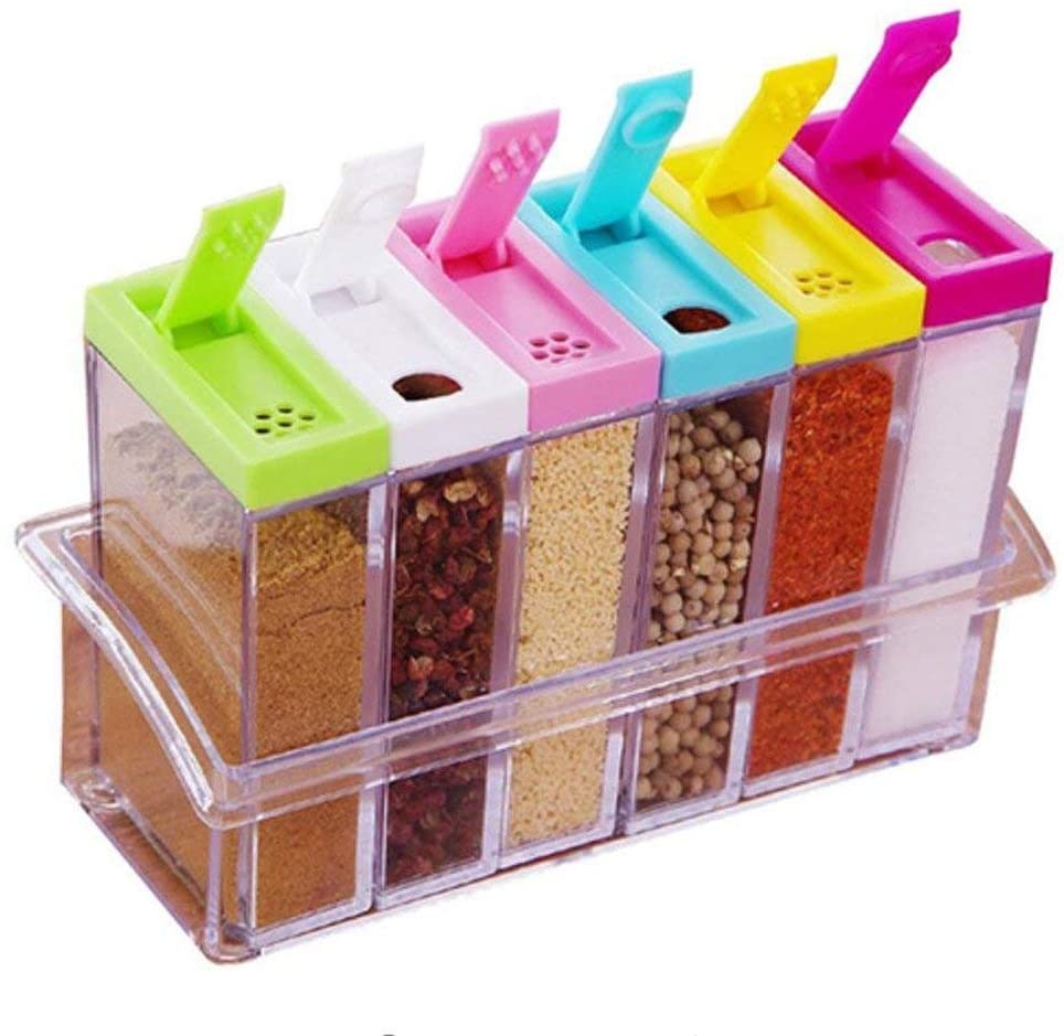 4-cell Clear Seasoning Rack Spice Box, Storage Container Condiment Jars  Acrylic Seasoning Box With Cover And Spoon For Home Kitchen Restaurant -  Temu