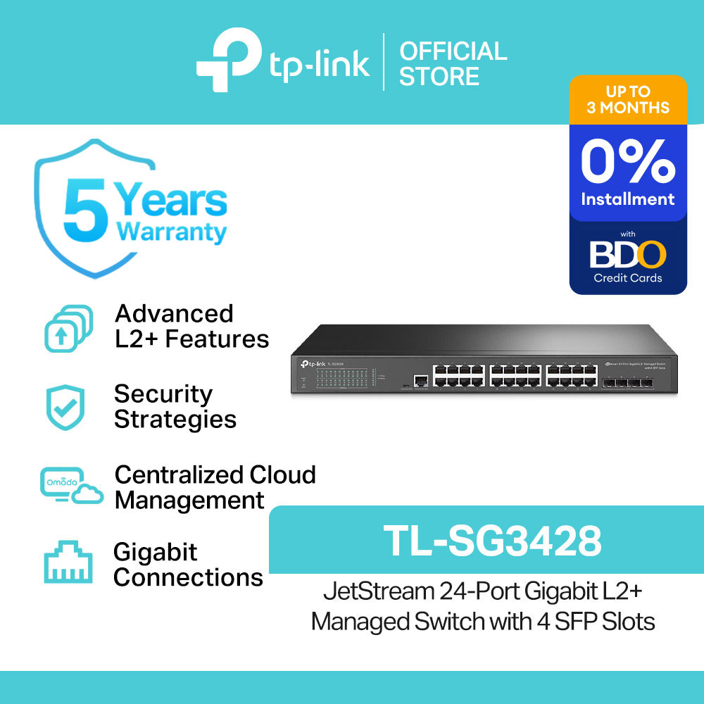 TP-Link Official Store / TL-SG3428 / 10/100/1000 Mbps JetStream 24-Port Gigabit L2+ Managed Switch with 4 SFP Slots Desktop Network Ethernet Switch Hub for Internet