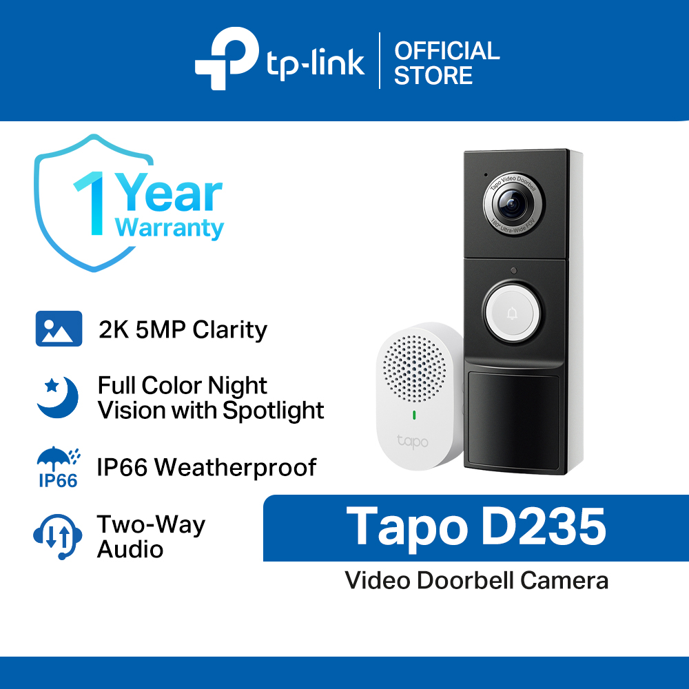 TP-Link Official Store / Tapo D235 / 2K 5MP Video Doorbell WiFi IP Security Cctv Sale Camera Connect to Cellphone with Mic and Speaker