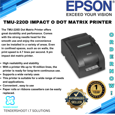 Epson TMU220D POS Receipt Printer - USB/Parallel/Serial Interface