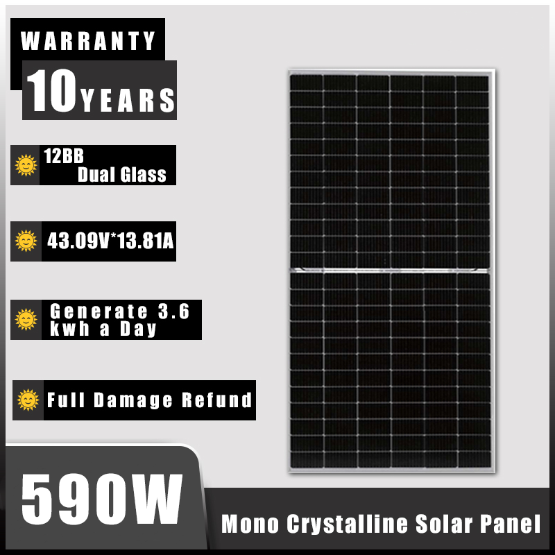 Solar Panel 【Dual Glass 590 Watts】New Monocrystalline Silicon 590W Solar Panel Full Power Promise Produce 3.6KWh Every Day