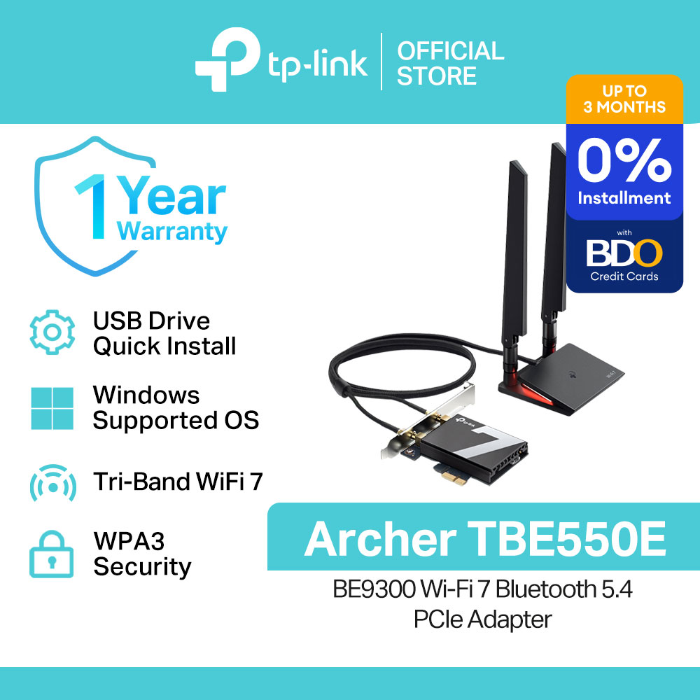 TP-Link Official Store / Archer TBE550E BE9300 / 2.4GHz, 5GHz and 6GHz Tri-Band WiFi 7 Bluetooth 5.4 PCI Express WiFi Receiver PCIe Adapter Receiver Dongle for Desktop PC