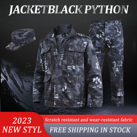 Camouflage Jacket for men new style 2023 Black python line Tactical Jacket suit military trainin uniform overalls Jacket+Pants male labor insurance clothing welder wear overalls labor insurance clothing factory workshop