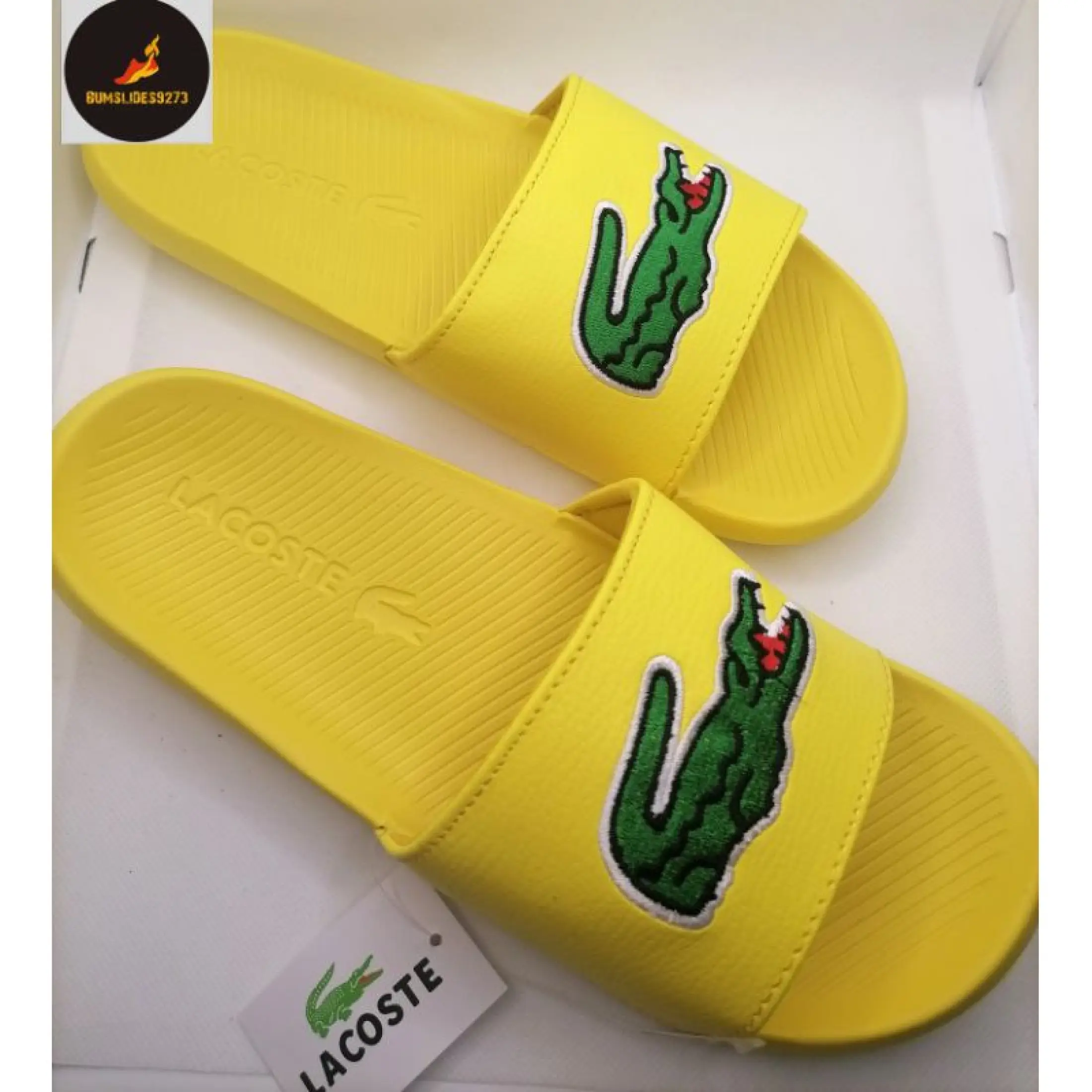 lacoste yellow slides