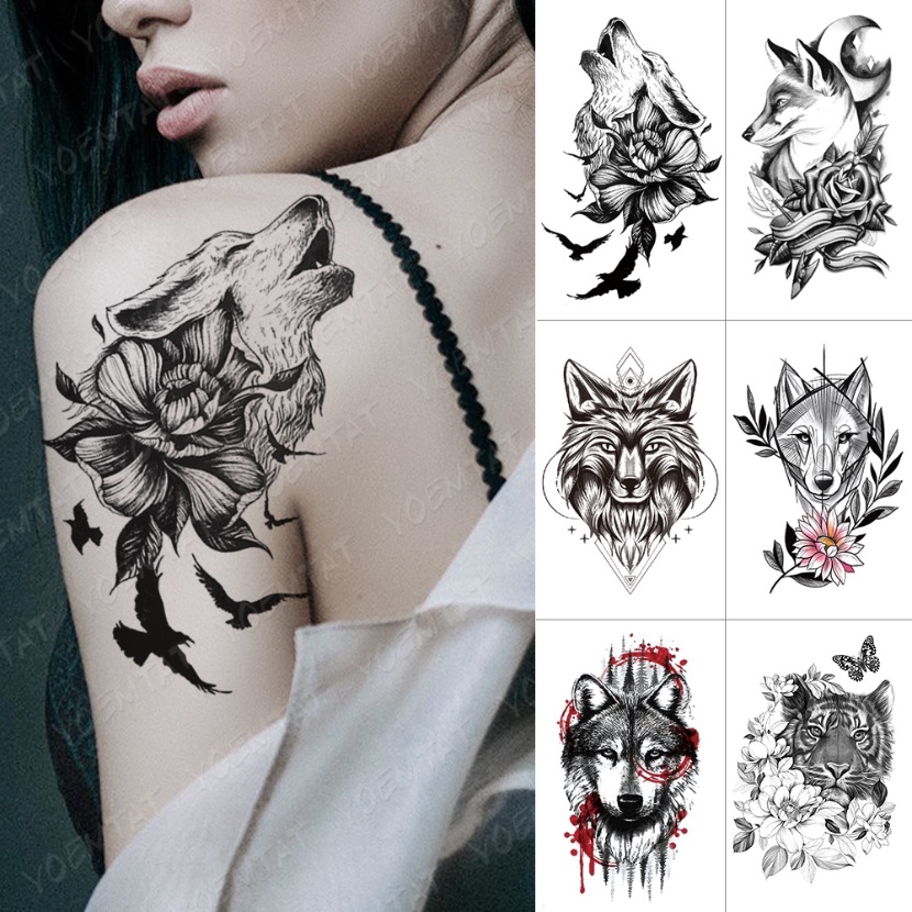 Wolf Flower Tattoo Design Wolf Tattoo for Females Wolf Tatto  Inspire  Uplift