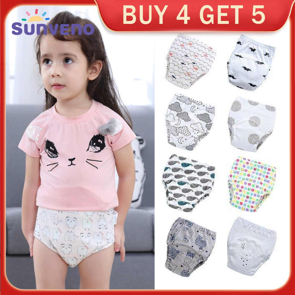 SUNVENO Cotton Baby Diaper Washable Potty Training Pants Cloth Diaper Baby Child Baby Newborn Cotton Reusable Disposable Underwear ราคา 163 บาท*ส่งฟรี