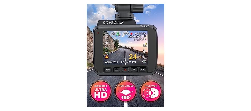  ROVE R2-4K Dash Cam Built-in WiFi GPS Car Dashboard Camera  Recorder with UHD 2160P, 2.4 IPS Screen, 150° Wide Angle, WDR, Night  Vision : Electronics
