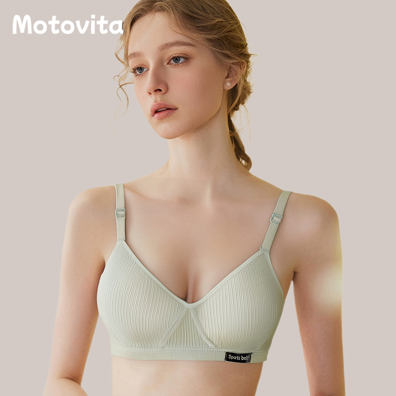 Motovita Wireless Thin Lady Bras Solid Colors Skin Friendly Bralette Double Padded Push Up V Neck Thin Cup Comfortable Cotton Bra for Women ﻿