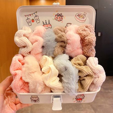 Youj 7PCS Korean Soft Plush Scrunchie Hair Tie Elastic Hair Band Ponytail Holder Accessories for Women Girls