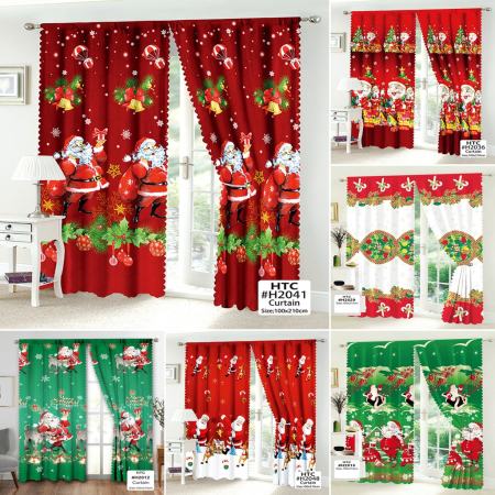 HTC 100cm x 210cm Christmas Window Curtain - Festive Décor