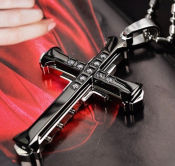 New Mens Crystal Cross Pendant Silver Gold Black Stainless Streel Cross Pendant Necklace