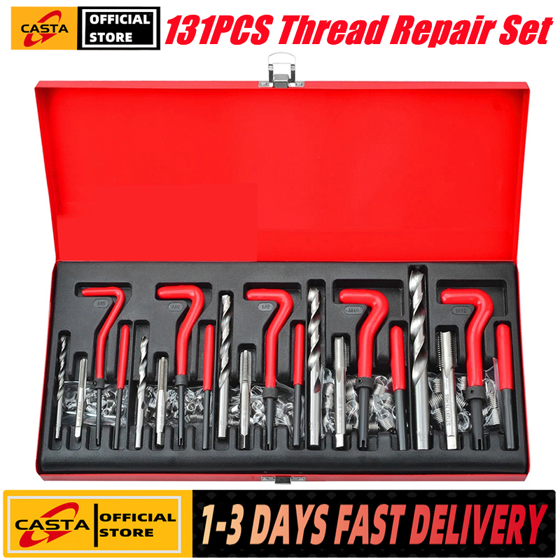 131PCS/CASE Thread Repair Kit, Metric Helicoil Repair Kit with HSS Drill Bits Thread Inserts Taps Breakoff Installation Tools, Portable Rethreading Tool Kit in M5 M6 M8 M10 M12 Sizes