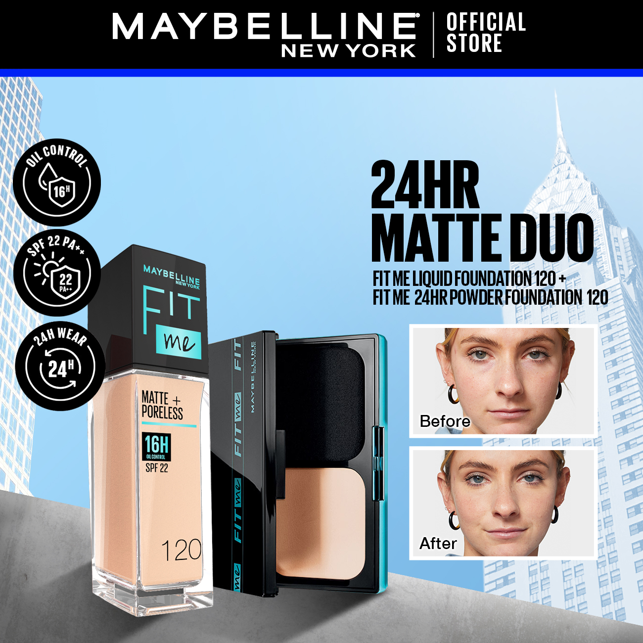 Discount on Maybelline  shoes - SKU: Maybelline Fit Me 24hr Matte Duo Make Up Set: Oil Control Liquid Foundation 30ml And Powder (Fair)