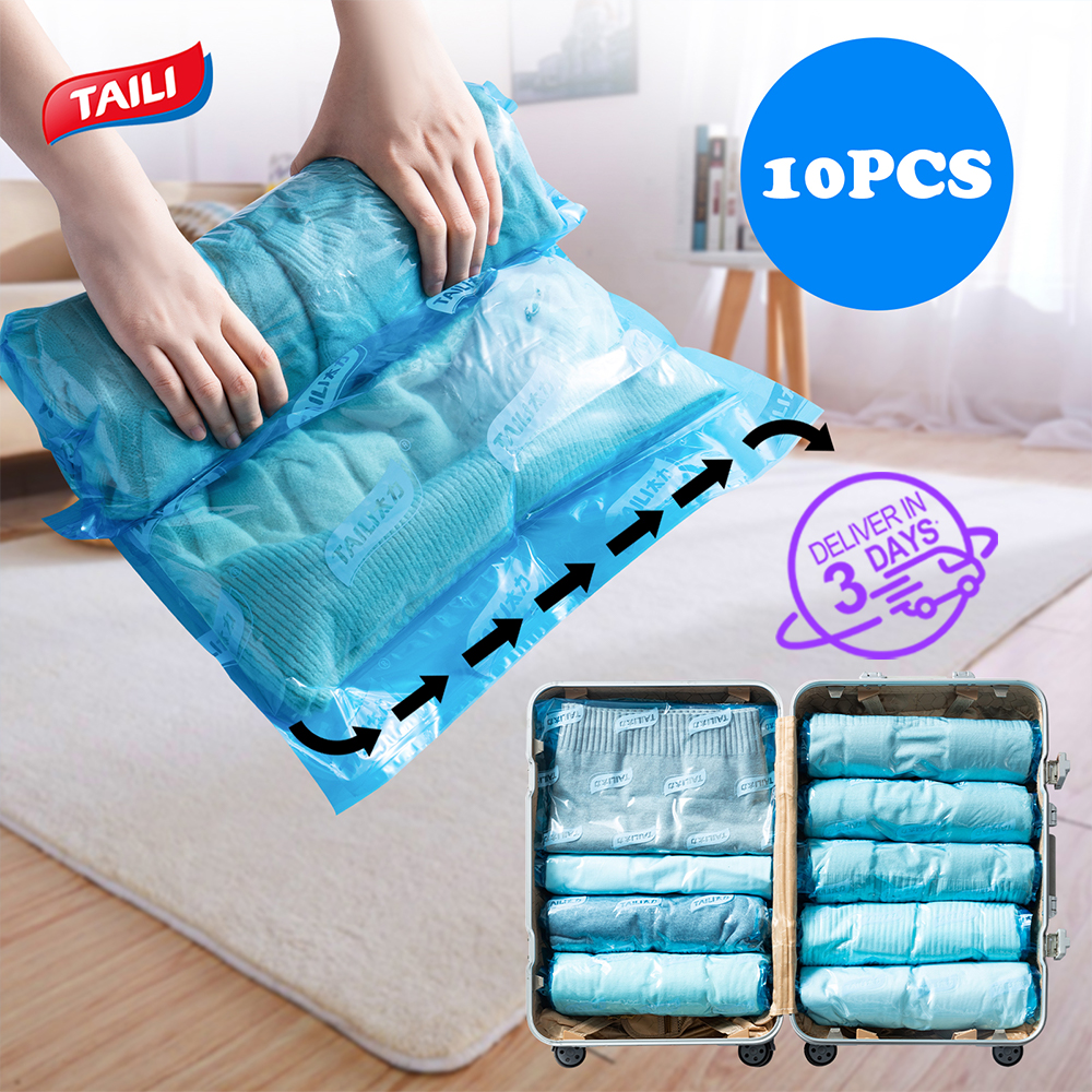 [Local Stock]TAILI 10PCS Travel Compression Bag Clothing Storage Underwear, Storage, Mildew, Mites, Dustproof, Moisture-Proof, Space Saving, Reusable, No Pump Required, For Travel/Business Trips/Moving ราคา 72 บาท*ส่งฟรี