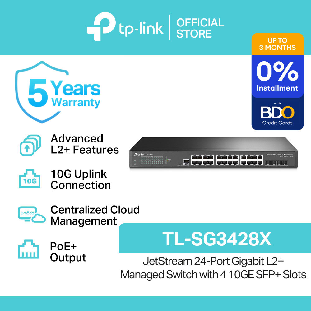 TP-Link Official Store / TL-SG3428X / 10/100/1000 Mbps JetStream 24-Port Gigabit L2+ Managed Switch with 4 10GE SFP+ Slots Desktop Network Ethernet Switch Hub for Internet