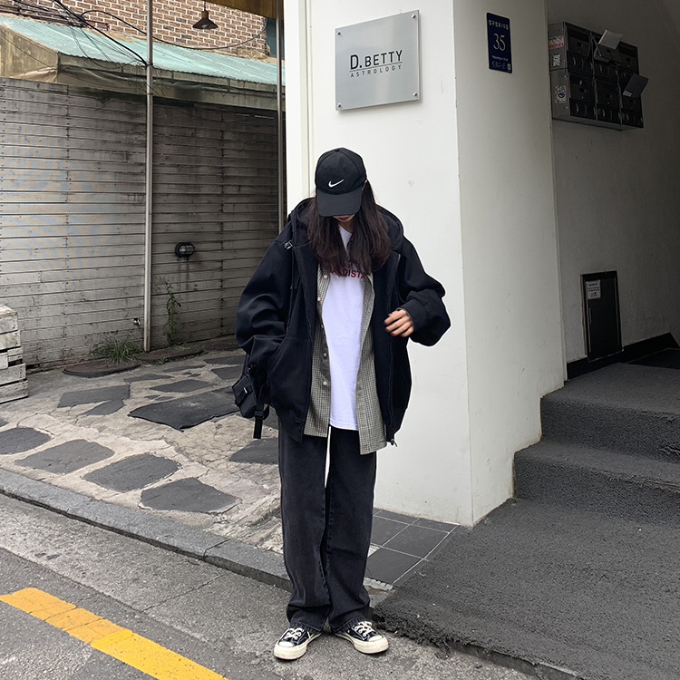 PWAE Hoodies Jacket for Women Korean Oversize Gray Hooded Sweater for Women Zipper Jacket Women's Ins Trend Tops for Women